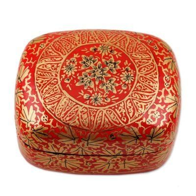 Red Golden Bouquet,'Handmade Red Papier Mache Golden Floral Decorative Box'
