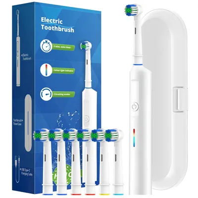 Brosse à dents électrique rotative intelligente, brosse à dents électrique rechargeable à tête ronde avec 6 têtes, compatible avec les têtes de brosse Oral B