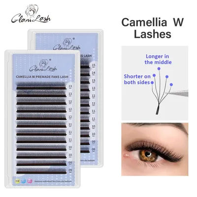 GLAMLASH C/D/L/LU/M Camellia 4D 5D W Eyelash Extensions Wholesales Premade Volume 12 Rows W Style Individual Lash Natural Soft