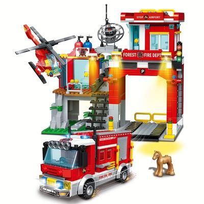 TEMU City Building Blocks Set, Protection, Including , Firefighting Car, Helicopter, Stem