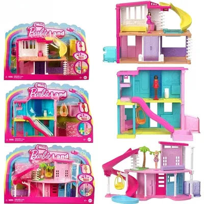 Original Barbie Mini BarbieLand Dolls House Set Furniture Accessories Diy Dreamhouse Toys for Girls Elevator Swimming Pool Scene
