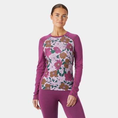 Helly Hansen Women's Lifa Merino Midweight Graphic Crew Base Layer Pink XS