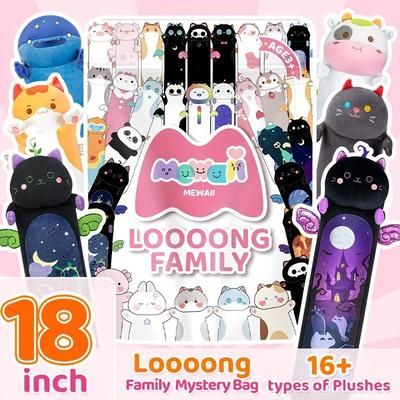 TEMU Mewaii Mystery Bag - 18 Inch Long Cat Plush Cat Kawaii Body Pillow Black Cute Stuffed Animals Soft Plushies Kitten Throw Doll For Girlfriend