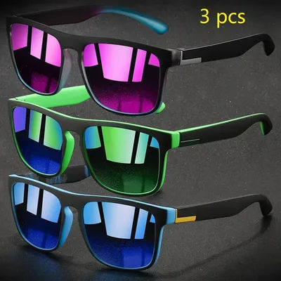 3Pieces Fashion Vintage Square Sports Sunglasses Men Women Fishing Driving Man Brand Designer Sun Glasses Retro Eyewear