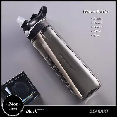 750ml Portable Sports Water Bottle With Straw For Camping Hiking Outdoor Plastic Transparent BPA Free Bottle For Men Drinkware