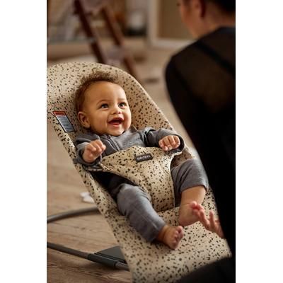 BabyBjorn Bouncer Bliss, Dark Gray Frame, Woven Dark Gray / Beige Print