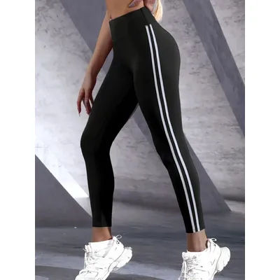 Women's High-Waisted Slim Fit Athletic Leggings with Side Stripes, Casual Sports Pants for Everyday Fitness, Crop Running Tights