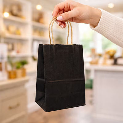 Black Paper Merchandise Handle Bags 4 3/4" x 2 15/16" x 6 1/2" 50 Pack GMB1B