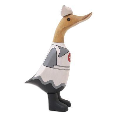 'Hand-Crafted Bamboo Root and Teak Wood Nurse Duck Figurine'