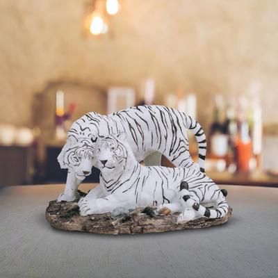 TEMU 11"w White Tiger Couple Figurine Statue Ornament Home/room Decor And Perfect Gift Ideas For House Warming, Holidays And Birthdays Great Collectible Addition