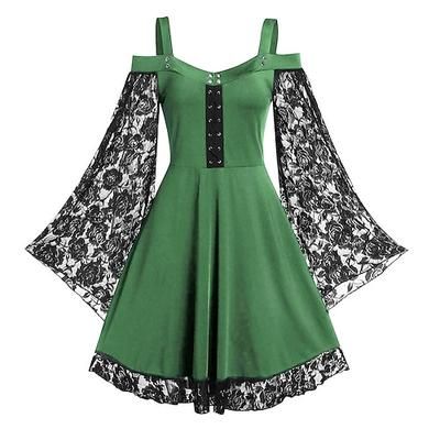 Retrò Vintage Medievale Rinascimento Vestito Vichingo Elfico Pizzo Costume Per donna Fantasia Mascherata Casual Quotidiano Adulti Vestito