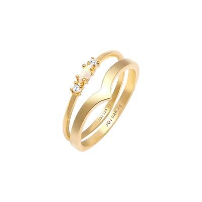 Elli - Set Marquesa V-Forma di Base con Opale Sintetico e Cristalli di Zirconia in Argento Sterling 925 Anelli 1 pieces female