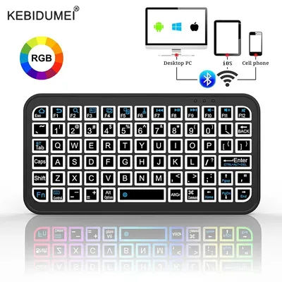 Mini Wireless Bluetooth 5.2 Keyboard 5inch Keycups 7 Color Backlit Keyboard English Rechargeable Keyboard for PC Android TV Box