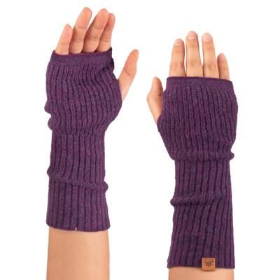 Boysenberry Epoch,'Knit Alpaca and Wool Blend Fingerless Mitts in Purple'