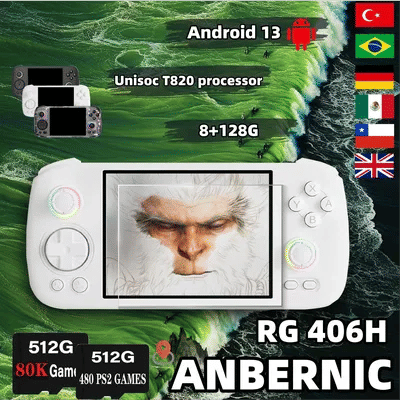 ANBERNIC RG406H Retro Handheld Game RG 406H Video Player Console 4 Inch Screen Android 13 Bluetooth WIFI 8G+128G PSP PS2 Gift