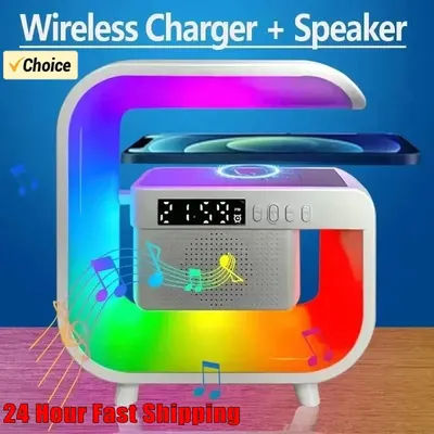 Multifunction Wireless Charger Stand Bluetooth 5.0 Speaker FM TF RGB Night Light Fast Charging