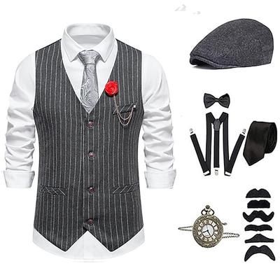 Anni Ruggenti Anni 1920 Retrò Vintage Cappello Abiti Gilet Il grande Gatsby Gentiluomo Moda Costume Per uomo Natale Halloween Carnevale Balli di fine anno Addio al Nubilato Festival Adulti Cravatta