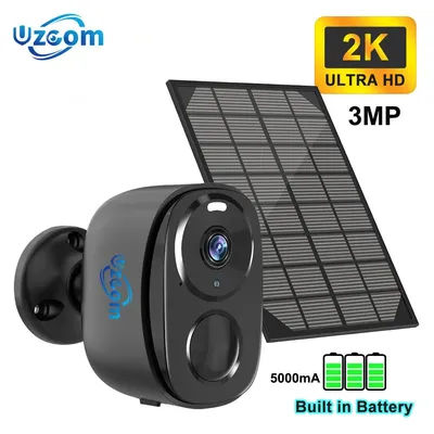 Uzoom Outdoor Solar CCTV Security Camera 3MP Battery-Powered with Full Color Night Vision WiFi Surveillance for Home Protection