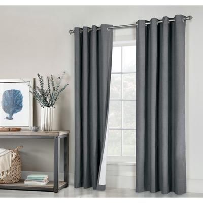 Wide Width Ventura Blackout Grommet Curtain Panel Pair by Thermaplus in Dark Grey (Size 52" W 84" L)