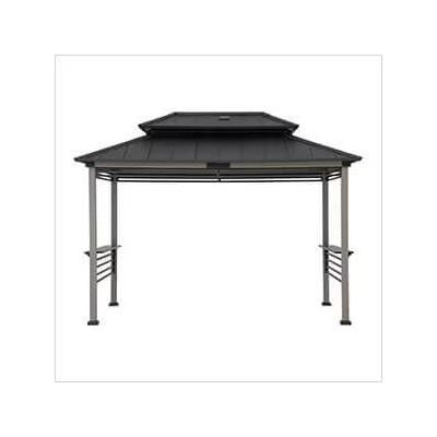 Sunjoy Group 8 x 12 Wooden Grill Gazebo with AC Power Ports and Shelves (Black)