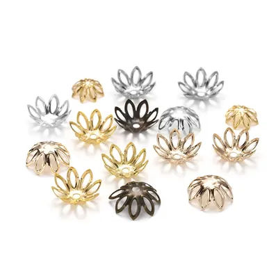 100pcs/lot Silve Gold Rhodium Bulk Flowers Beads Caps 11 14 mm Spacer Loos Charm Bead Cap For Jewelry Making Findings Supplies