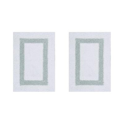 Hotel Collection 100% Cotton 2 Piece (17" X 24" | 17" X 24") Bath Rug Set by Brylane Home in White Blue