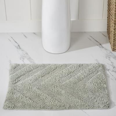 Wide Width Hugo Collection 100% Cotton 17" X 24" Rectangle Bath Rug by Brylane Home in Sage (Size 17" W 24" L)