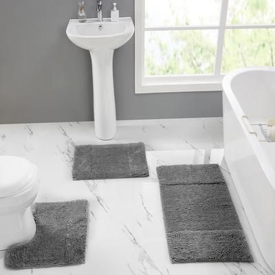 Granada Collection 100% Cotton 3 Piece (17" X 24" | 20" X 20" | 21" X 34") Bath Rug Set by Homestyles in Gray