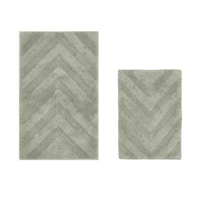 Hugo Collection 100% Cotton 2 Piece (17" X 24" | 21" X 34") Bath Rug Set by Brylane Home in Sage