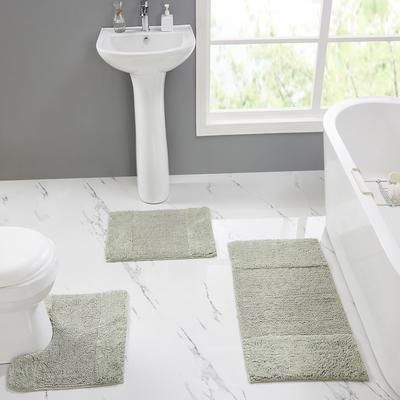 Granada Collection 100% Cotton 3 Piece (17" X 24" | 20" X 20" | 21" X 34") Bath Rug Set by Homestyles in Sage