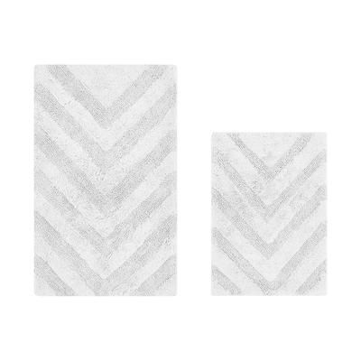 Hugo Collection 100% Cotton 2 Piece (17" X 24" | 21" X 34") Bath Rug Set by Brylane Home in White