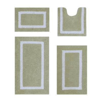 Hotel Collection 100% Cotton 4 Piece (17" X 24" | 20" X 20" | 21" X 34" | 24" X 40") Bath Rug Set by Brylane Home in Sage White