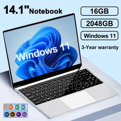 14.1" Ultra Slim Laptop 16GB RAM 2TB SSD Intel N3700 Notebook Gamer 1920*1080 Display Office Study Computer PC Windows 11 Pro