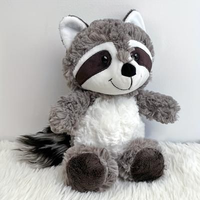 TEMU Cuddly American Raccoon Plush Toy - Soft Polyester Stuffed Animal Pillow With Big Tail, 3 Colors, Kids 0-3 Years - Companion & Holiday Decor