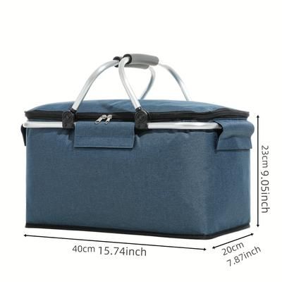 TEMU New Foldable Lightweight Outdoor Insulated Bag, 18l Cold And Hot Shopping Basket With 2 Handles, Suitable For Camping, Beach, Groceries, Car Storage Basket