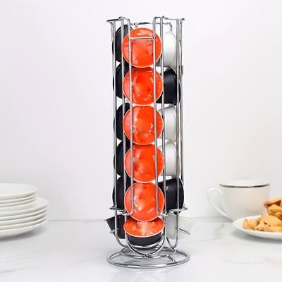 TEMU 1pc Coffee Capsule Storage Rack Compatible With 18 Capsules Rotating Iron Storage Rack