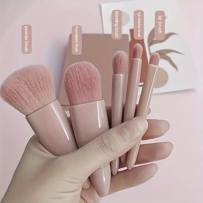TEMU 5pcs Makeup Set - Bristles, Fragrance-free , Includes Foundation & Brushes