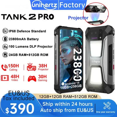 Unihertz 8849 Tank 2 PRO Rugged Smartphone with Projector Android 14 24GB 512GB Mobile Phone 23800mAh 120W Phone 6.79" Display