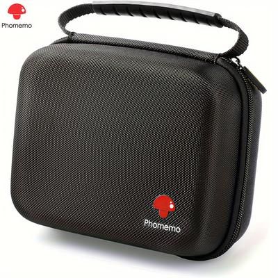 TEMU 1pc Phomemo M110/m220/m221 Label Printer Bag, Portable Storage Organizer With Hard Shell, Compatible With Mini Label Printer, With Belt Roll, Charging Cable And Storage For Gift