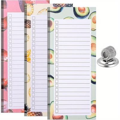 TEMU 3 Pack Magnetic Shopping List Pads: 150 Tear-off Sheets, Magnetic Grocery List, Magnetic Notepad, Magnetic Pen Holder For Fridge - Adult Use