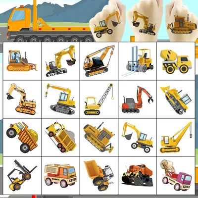 20Pcs/set Cartoon Engineering Vehicle Excavator Truck Temporary Tattoo Stickers Cute Waterproof Tattoo For Funny Birthday Gift