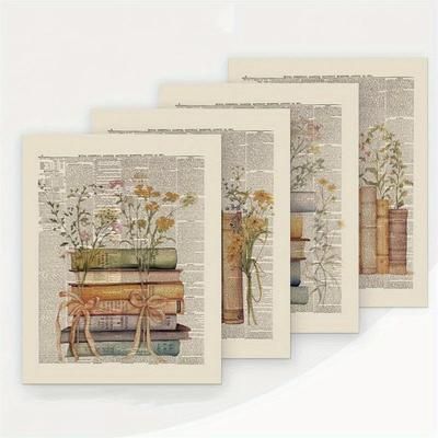 TEMU Vintage Book Reading Posters For Library - Set Of 4 Unframed Wall Art Prints