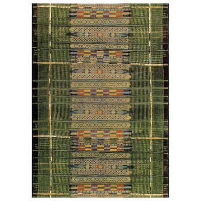 Marina Tribal Stripe Indoor/Outdoor Area Rug Black by Brylane Home in Green (Size 8'10"X11'9")