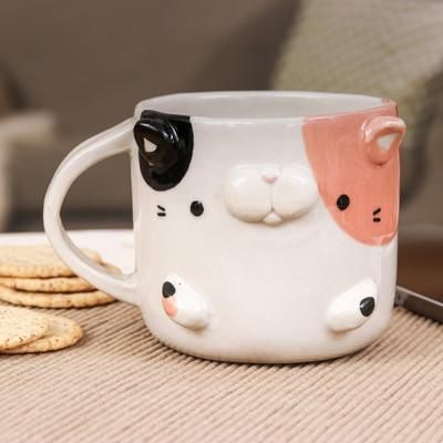 Calico Morning,'Whimsical Animal-Themed Handcrafted Calico Cat Mug'