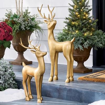 Christmas Antique Brass Deer - Backward Facing - Grandin Road