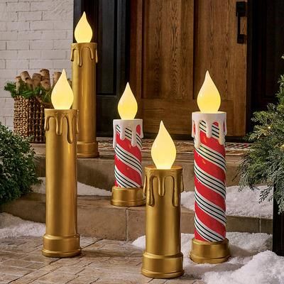 Christmas Pre-Lit Porch Candle - Antique Brass, Antique Brass/30" - Grandin Road