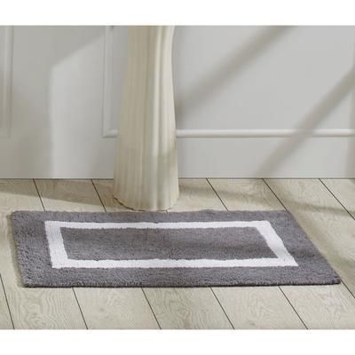 Wide Width Hotel Collection 100% Cotton 17" X 24" Rectangle Bath Rug by Brylane Home in Gray White (Size 21" W 34" L)