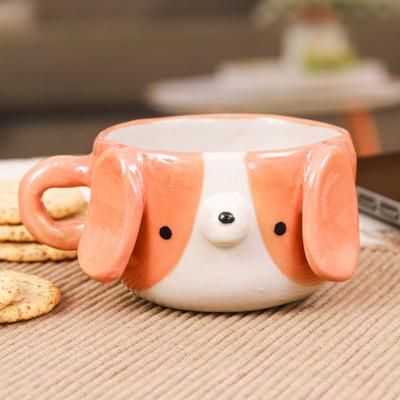 'Handmade Dog-Themed Ceramic Beagle Demitasse from Thailand'