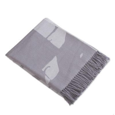 Impact in Grey,'Grey 100% Baby Alpaca Wool Fringed Blanket from Peru'
