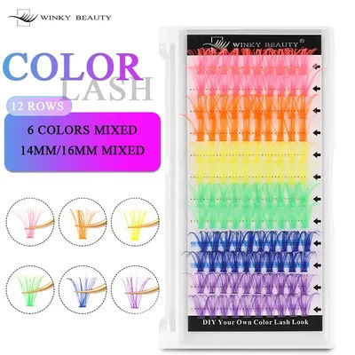 winky beauty 6 Color Mixed DIY Lashes Extension 100% Handmade Natural Eyelashes Makeup Tools Segmented Eyelashes Bundle Lash